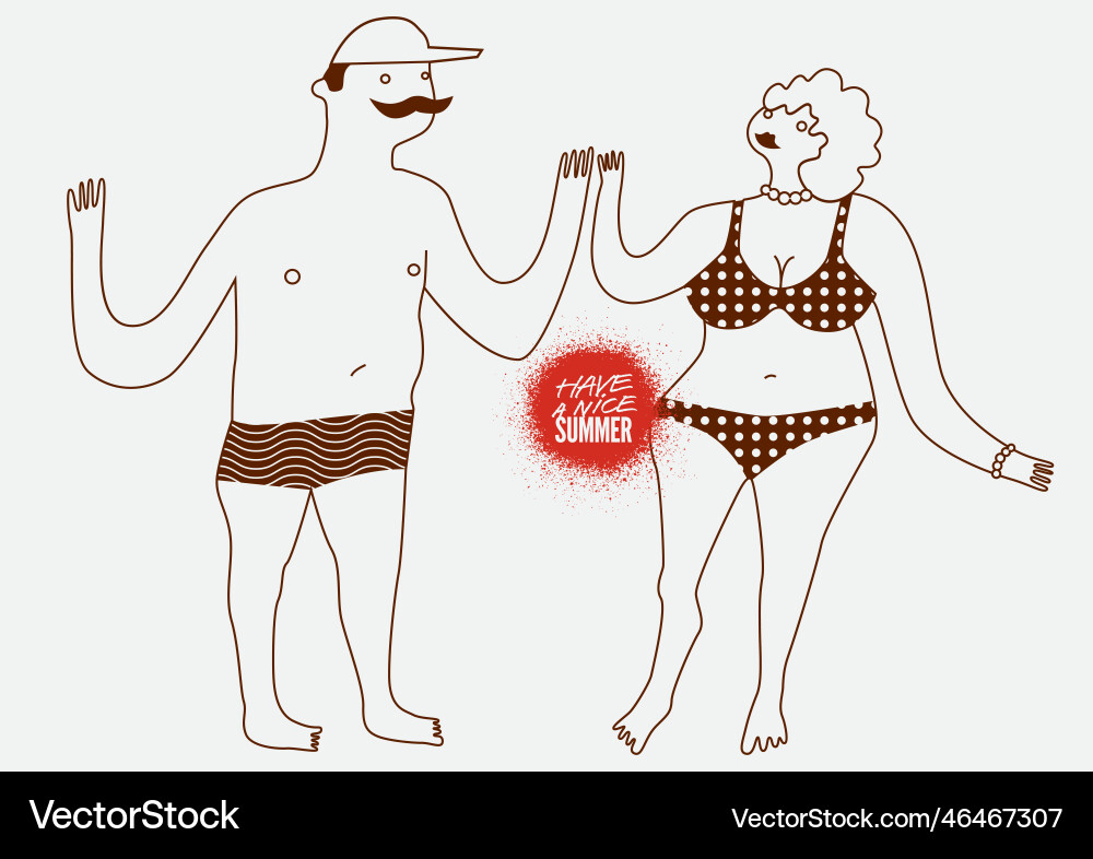 Sommer lustige Cartoon Mann und Frau in Badeanzug Sommer lustige Cartoon Mann und Frau in Badeanzug vektorbild