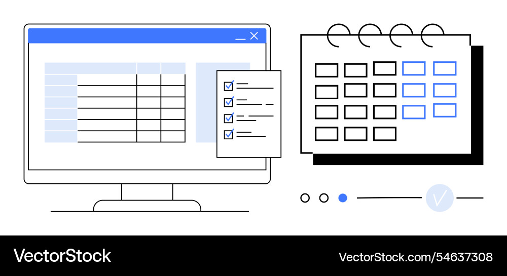 Computer screen displaying spreadsheet alongside Computer screen displaying spreadsheet alongside vector image