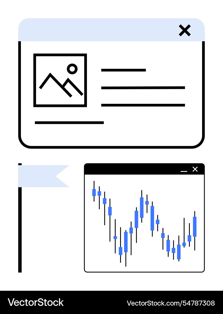 Website interface with image thumbnail text flag Website interface with image thumbnail text flag Vector Image