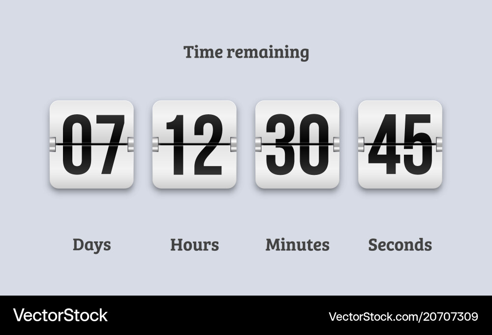 Countdown clock flip counter digital timer vector image