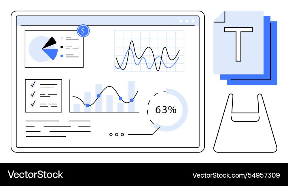 Data analytics dashboard with graphs and charts Vector Image