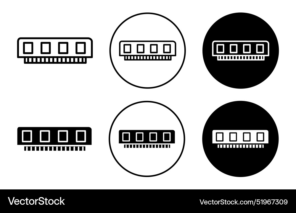 Ram memory flat line icon set thin vector image