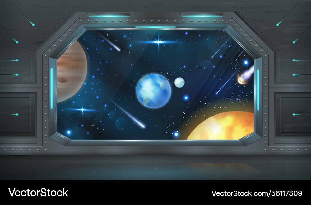 Spaceship window with space scene Spaceship window with space scene vector image