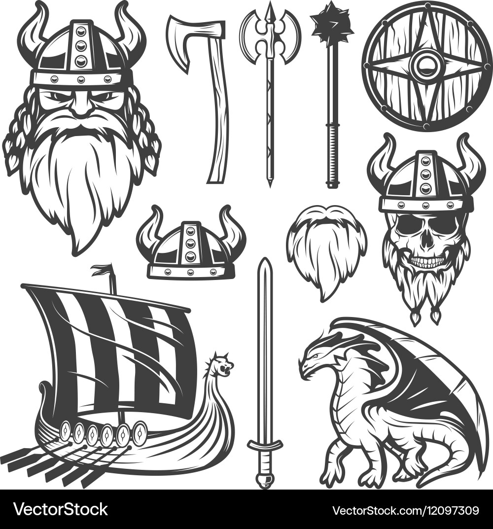 Vintage Viking Icon Collection Vector Image