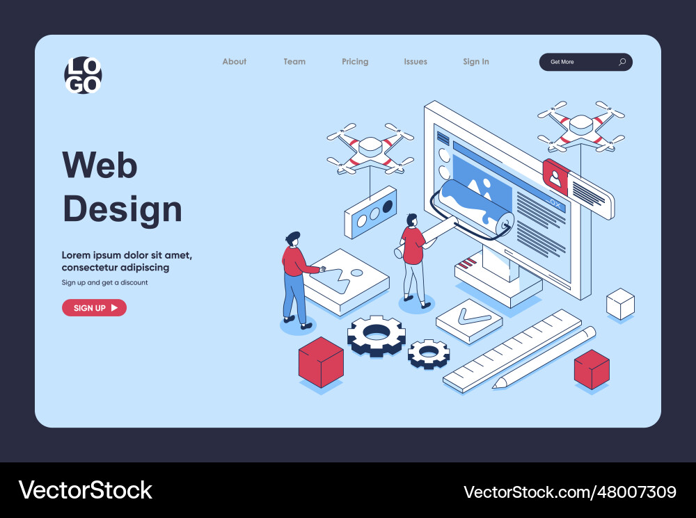Web design concept in 3d isometric Web design concept in 3d isometric vector image