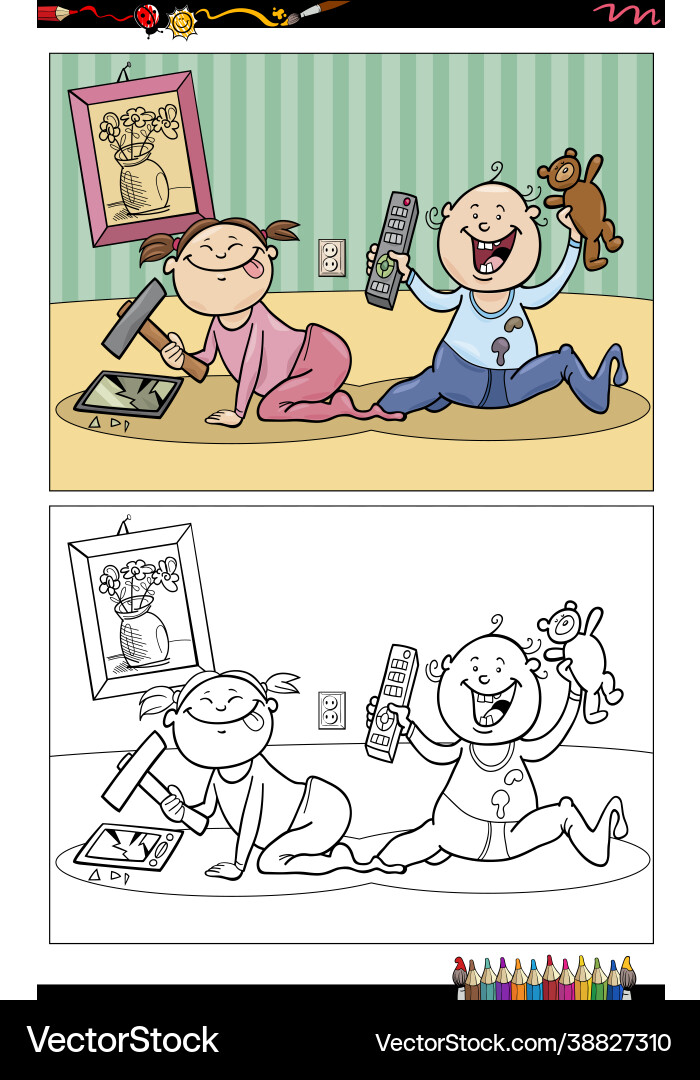 Cartoon babies or children coloring book page Cartoon babies or children coloring book page vector image