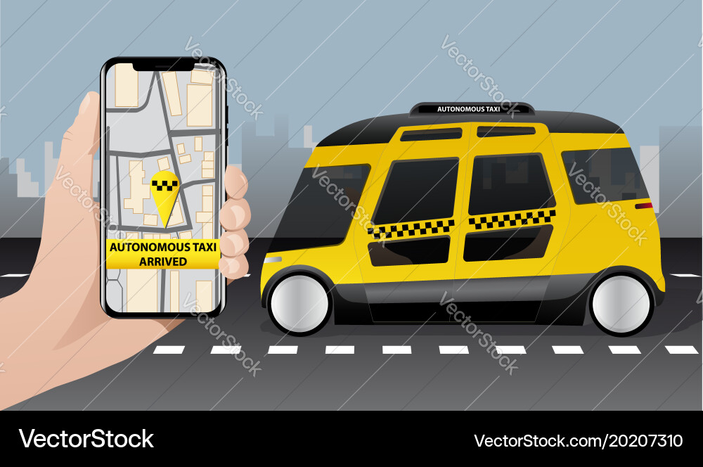 Control of autonomous taxi by mobile app vector image