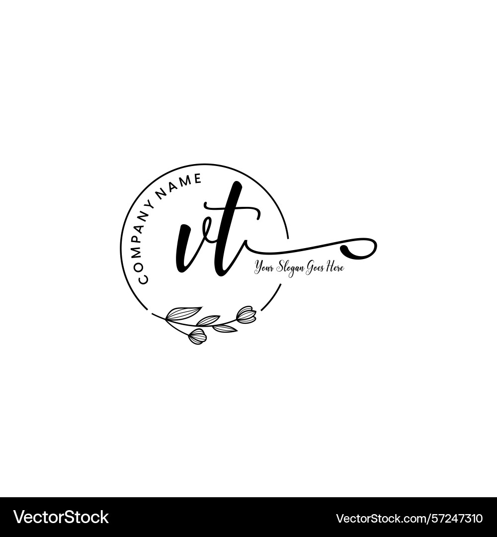 Elegant vt initial logo design with botanical Vector Image