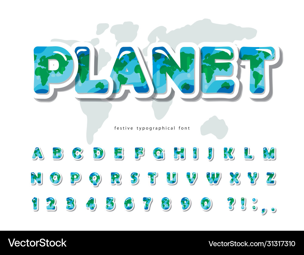 Planet earth modern font paper cut out abc Vector Image
