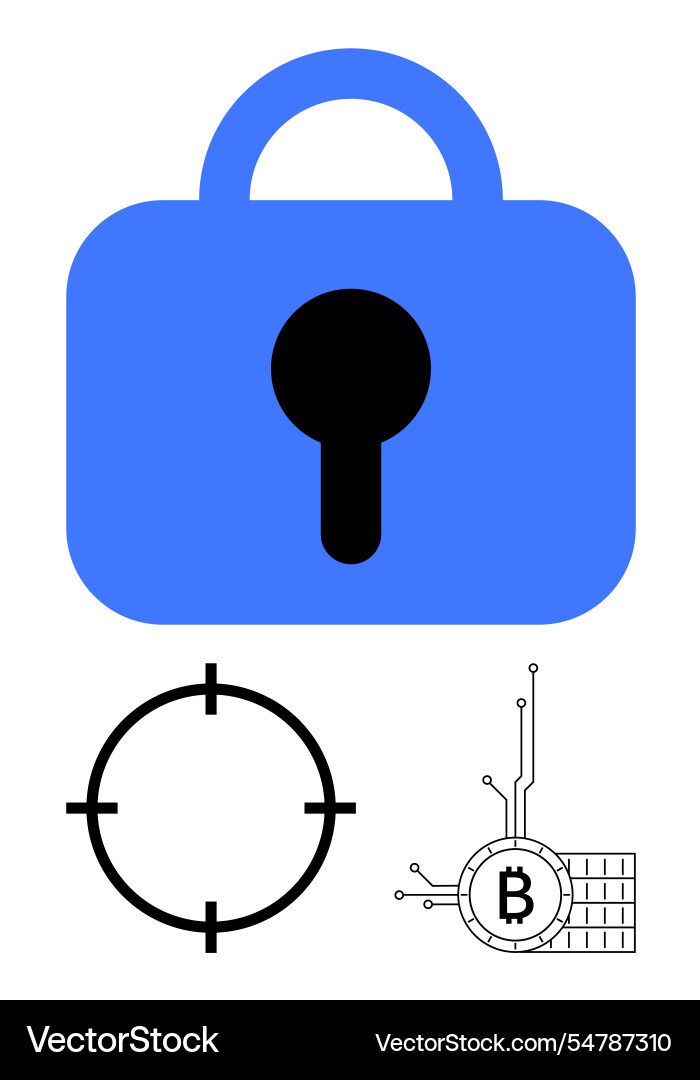 Secure lock with target and cryptocurrency theme Secure lock with target and cryptocurrency theme vector image