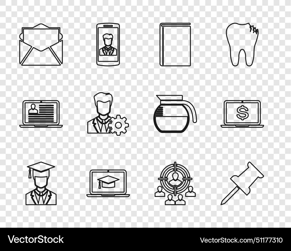 Set line graduate with graduation cap push pin Vector Image