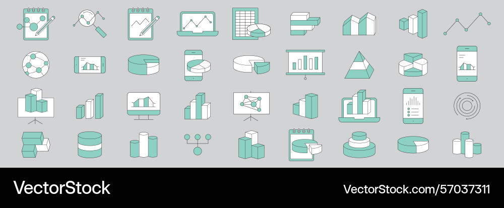 Analysis statistics line icons chart report and Analysis statistics line icons chart report and vector image