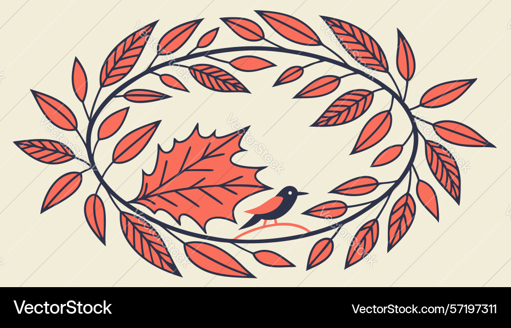Autumn leaf oval frame with fall generative vector image