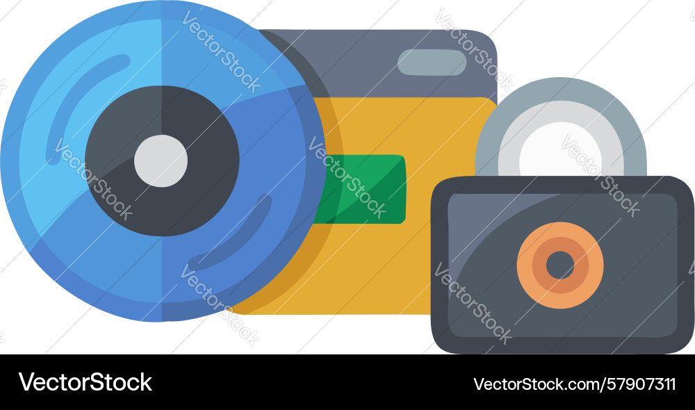 Camera and locked disk data security icon design vector image