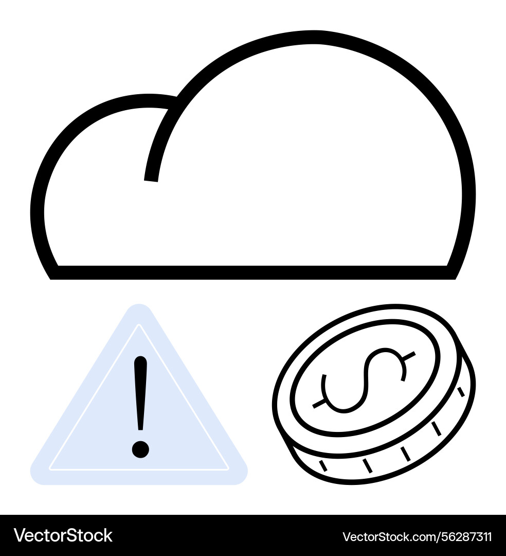 Cloud with warning icon and coin representing Cloud with warning icon and coin representing vector image