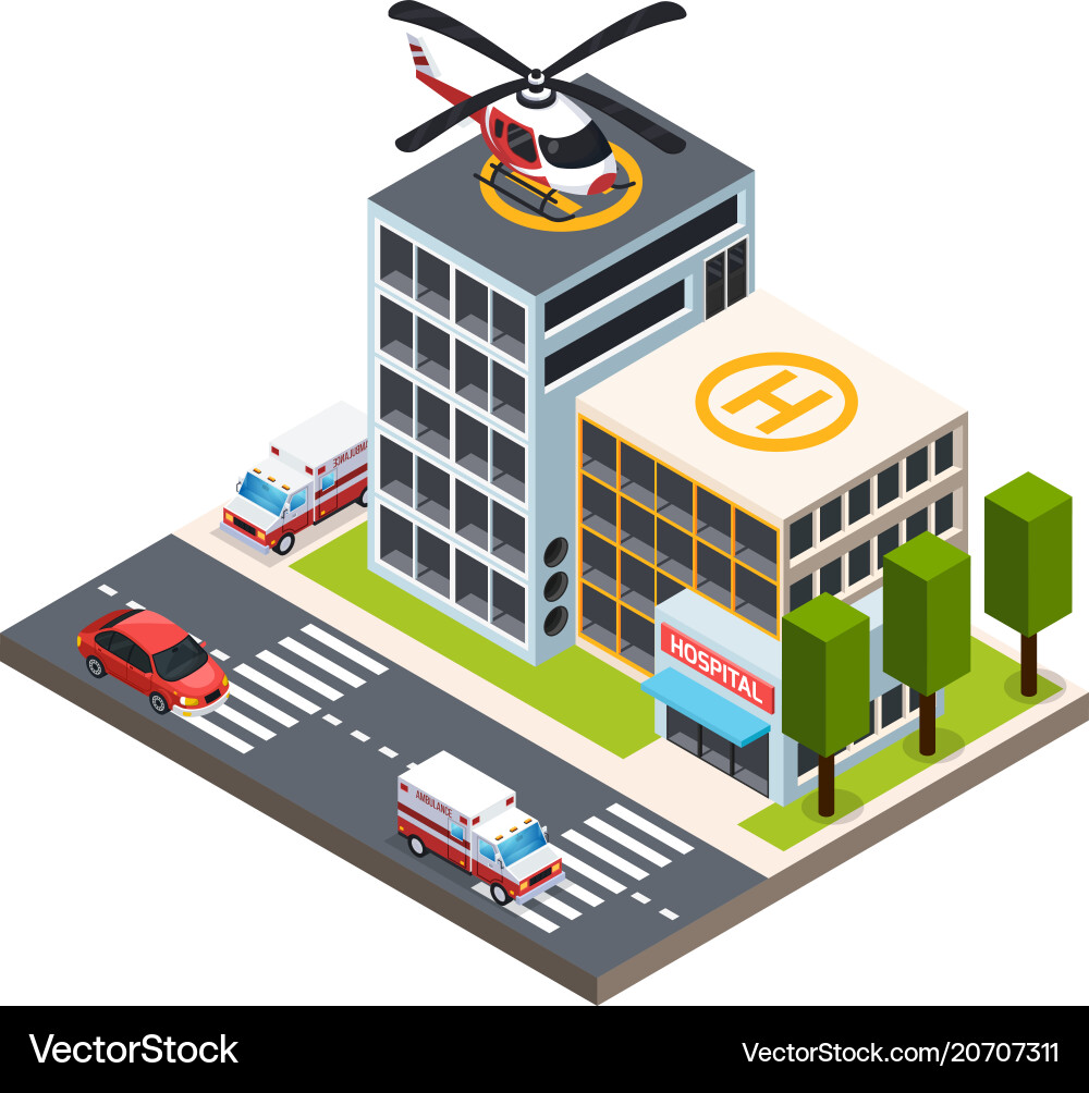 Emergency isometric composition Royalty Free Vector Image