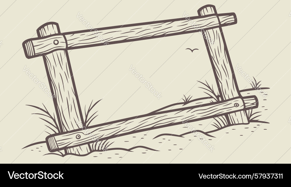 Rustic Broken Fence Segment Vector Image