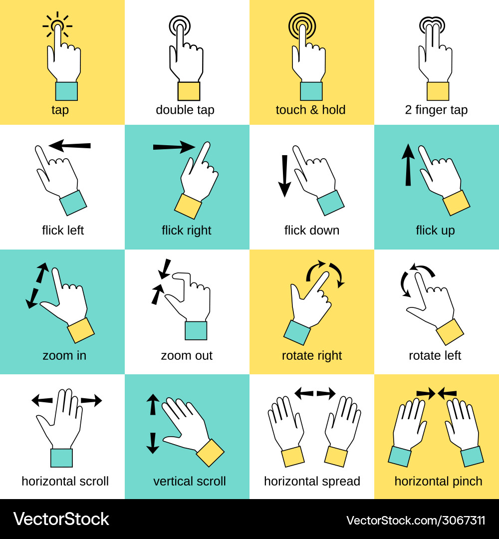 Touch interface gestures flat line vector image