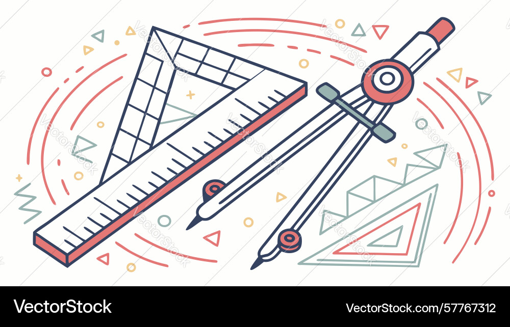 Geometry tools ruler compass triangle for design vector image