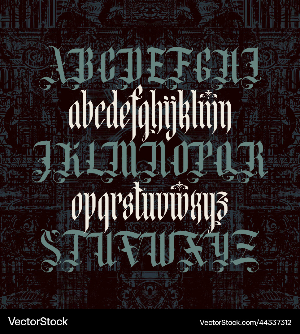 Gotische Schrift voller Satz von Großbuchstaben und klein Gotische Schrift voller Satz von Großbuchstaben und klein vektorbild