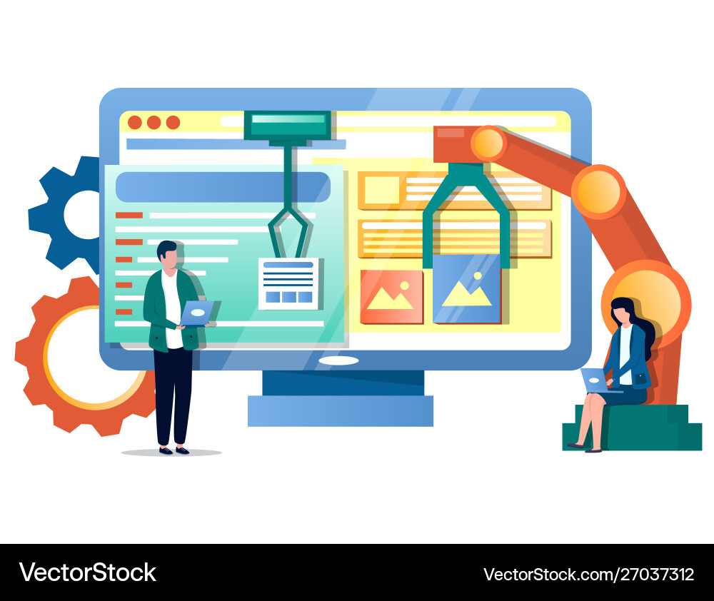IT Automation Concept - Characters & Tech vector image