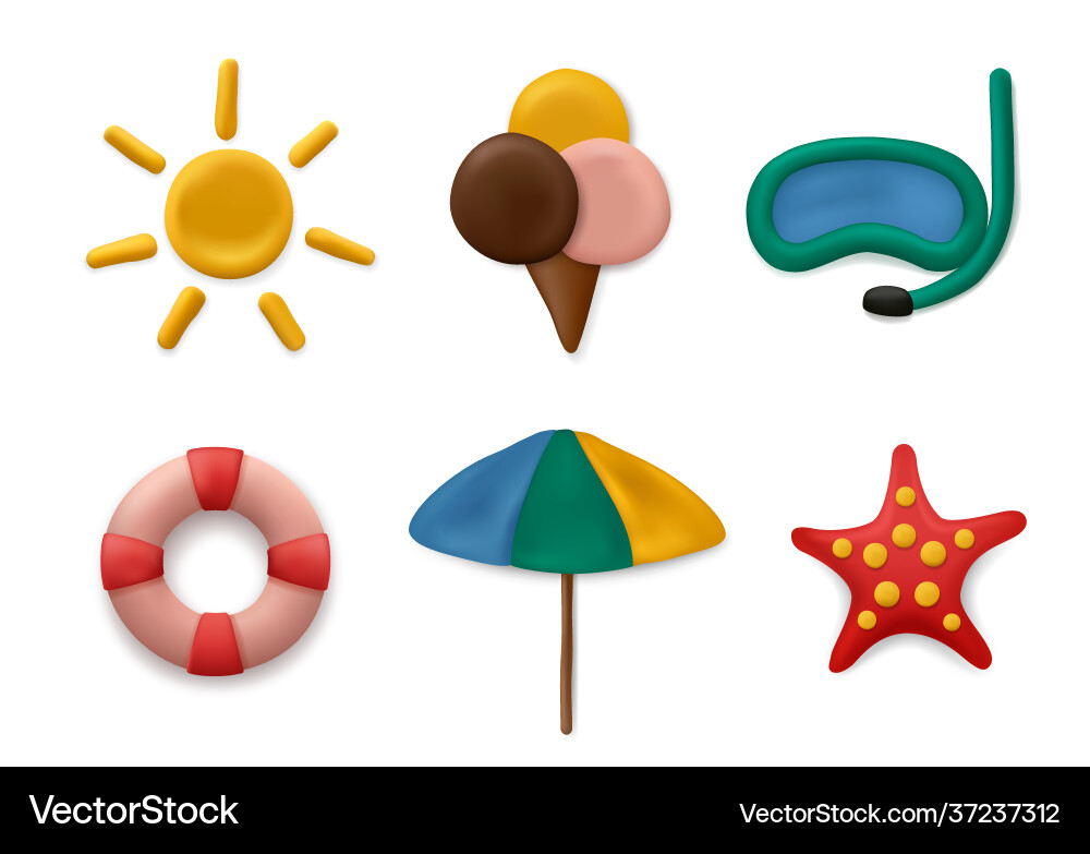 Plasticine modeling summer objects clay artwork Plasticine modeling summer objects clay artwork vector image