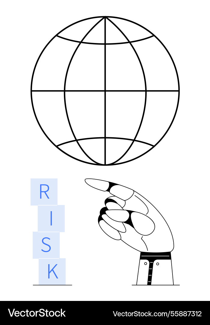 Robotic hand pointing at risk blocks beneath vector image