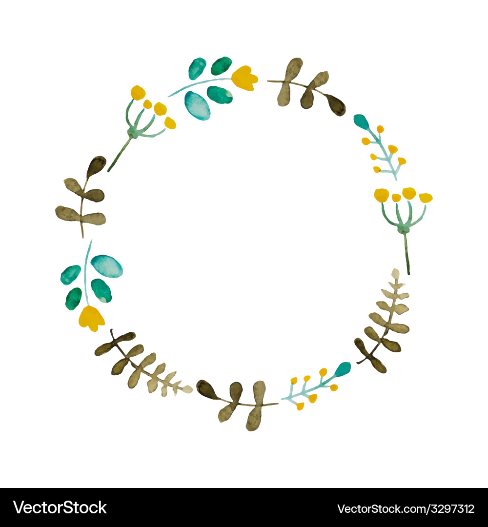 Watercolor Floral Wreath Frame Vector Image