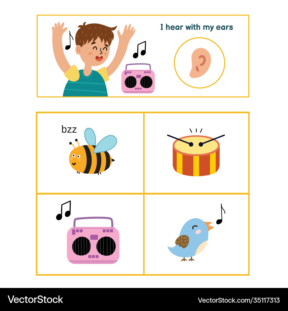 five-senses-poster-hearing-sense-presentation-vector-image