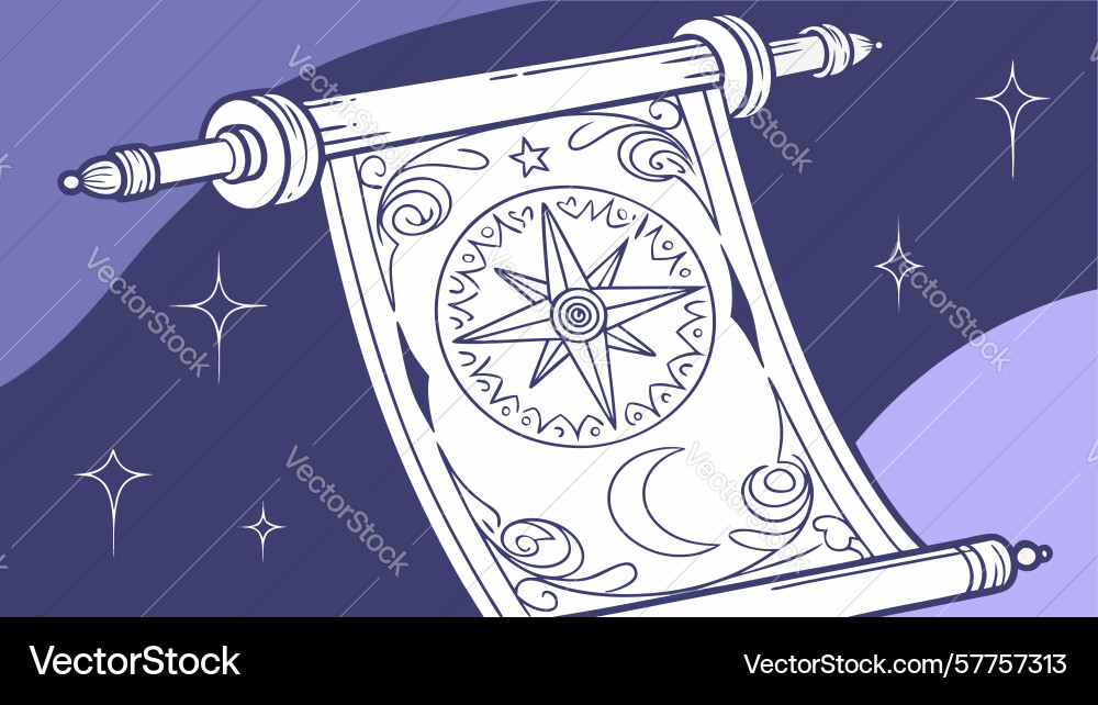 Mystical glowing scroll with celestial vector image