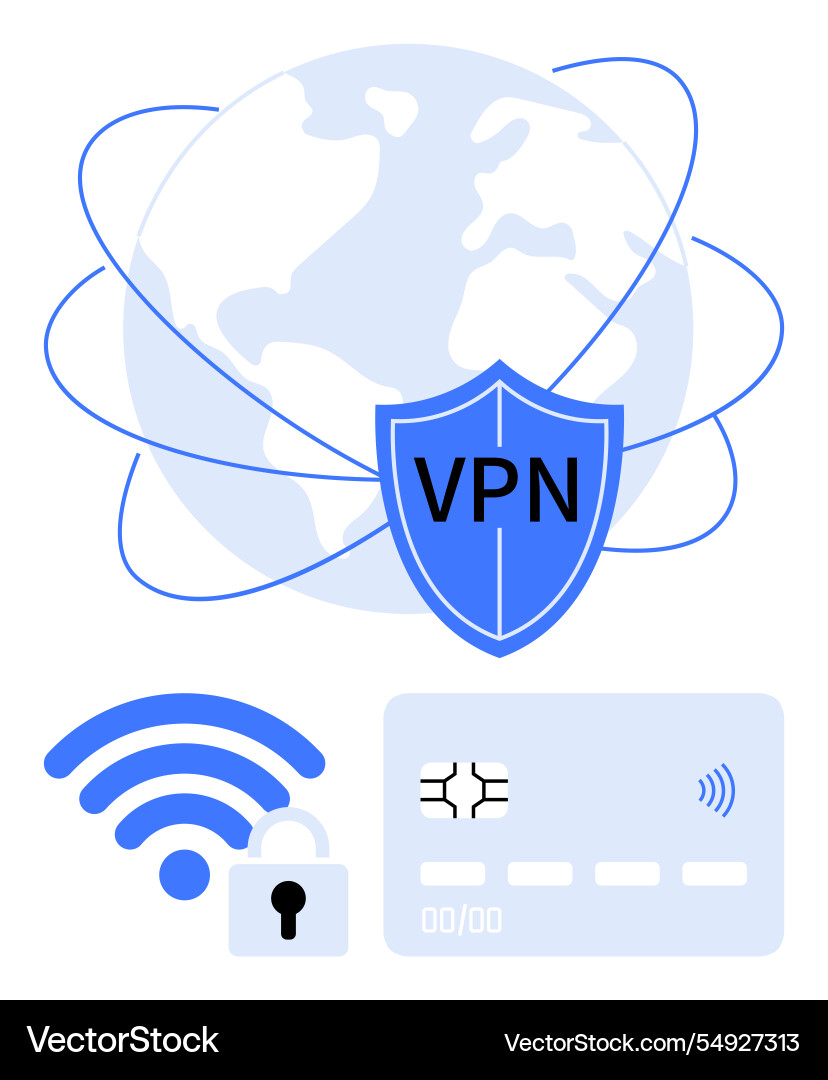 Secure vpn network shield with wireless lock Secure vpn network shield with wireless lock vector image