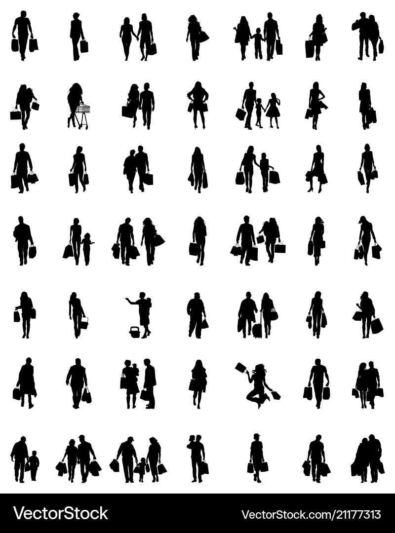 Silhouettes of Families Walking Vector Image