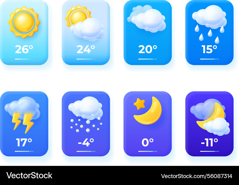 3d weather forecast render ui icons 3d weather forecast render ui icons vector image