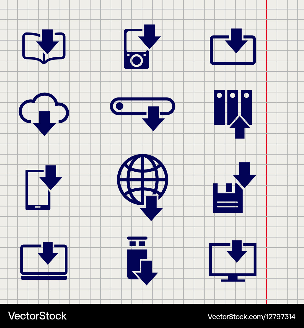Different devices downloading line sketch icons Vector Image