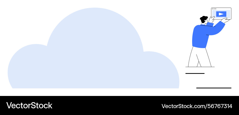 Man uploading digital content to cloud storage Man uploading digital content to cloud storage vector image