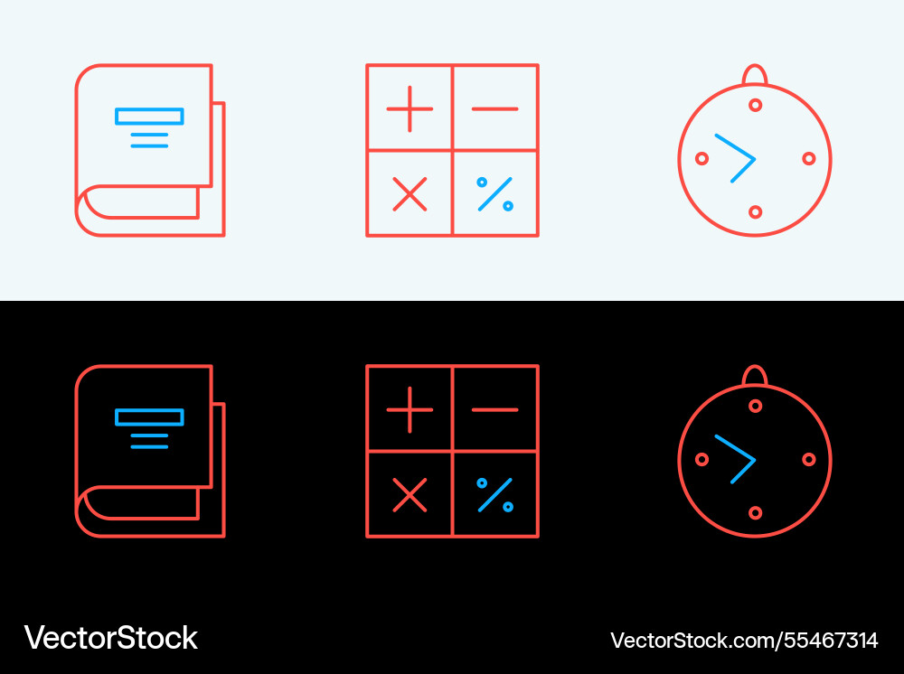 Set line clock book and calculator icon Set line clock book and calculator icon vector image