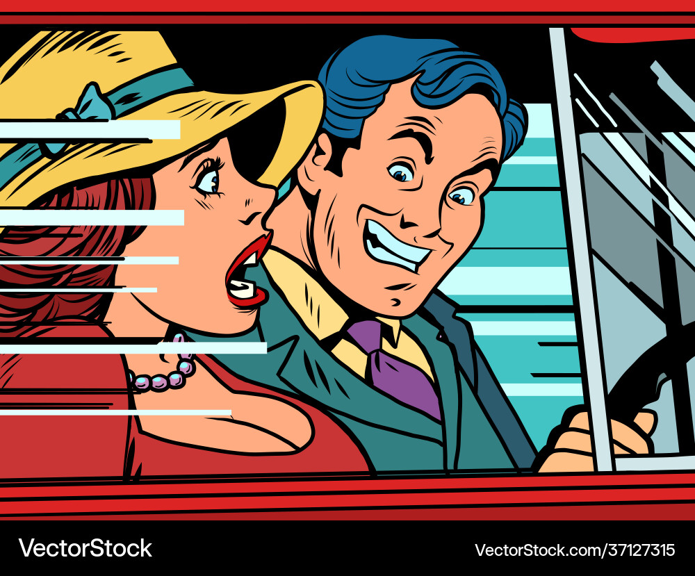 Dangerous driving driver and passenger a woman Dangerous driving driver and passenger a woman vector image