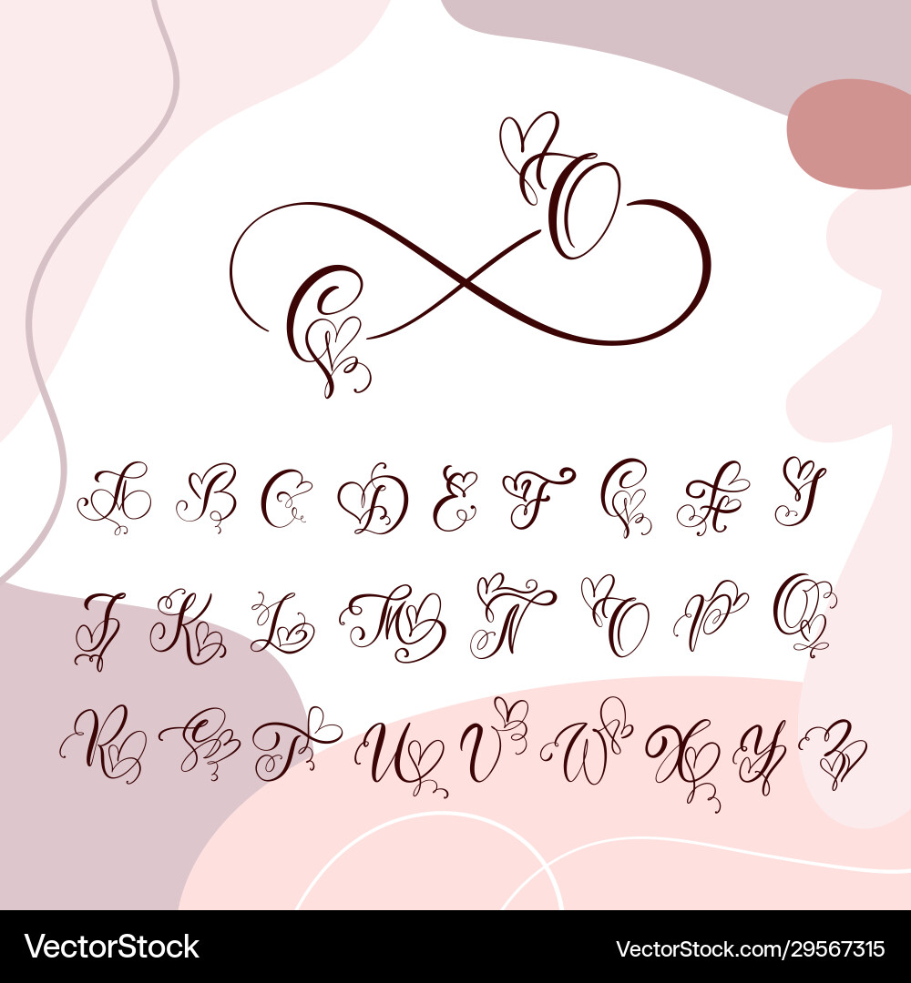 Handwritten heart calligraphy monogram alphabet Handwritten heart calligraphy monogram alphabet vector image