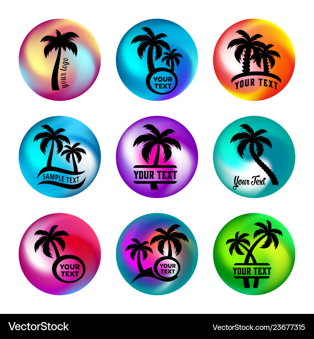 Rainbow ball like buttons with palm trees Rainbow ball like buttons with palm trees vector image