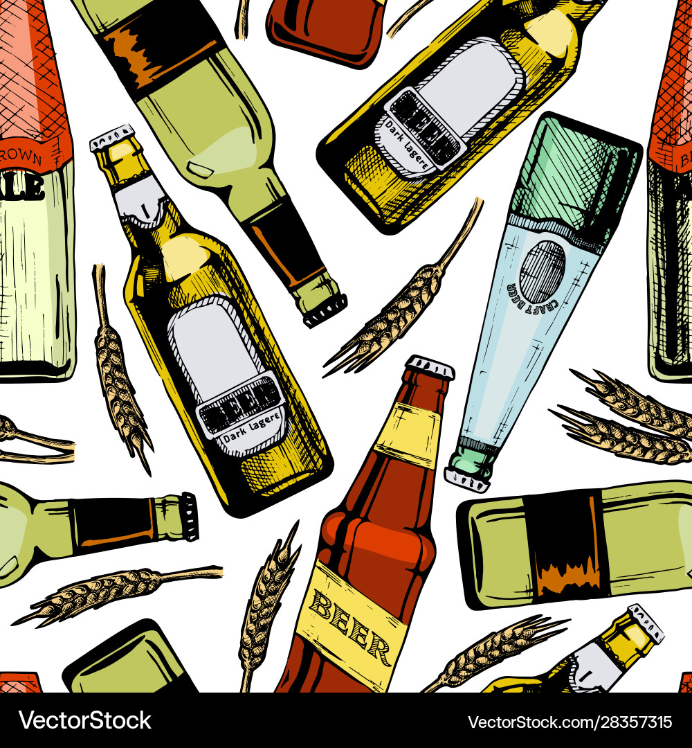 Seamless pattern with different beer bottles Seamless pattern with different beer bottles vector image