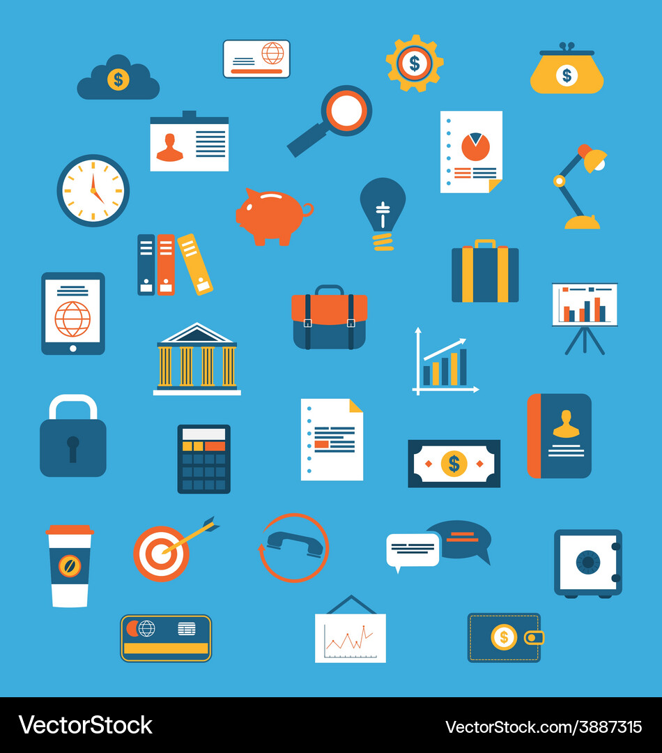 Set flat icons of web design objects business Vector Image