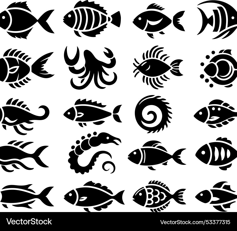 Set of abstract minimal fishes style fishe Vector Image
