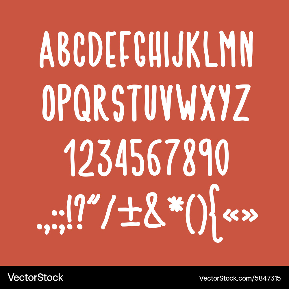 Type letters numbers and punctuation marks hand Type letters numbers and punctuation marks hand vector image