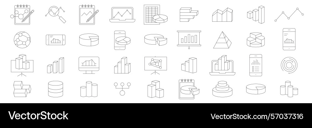 Analysis statistics line icons chart report and Analysis statistics line icons chart report and vector image