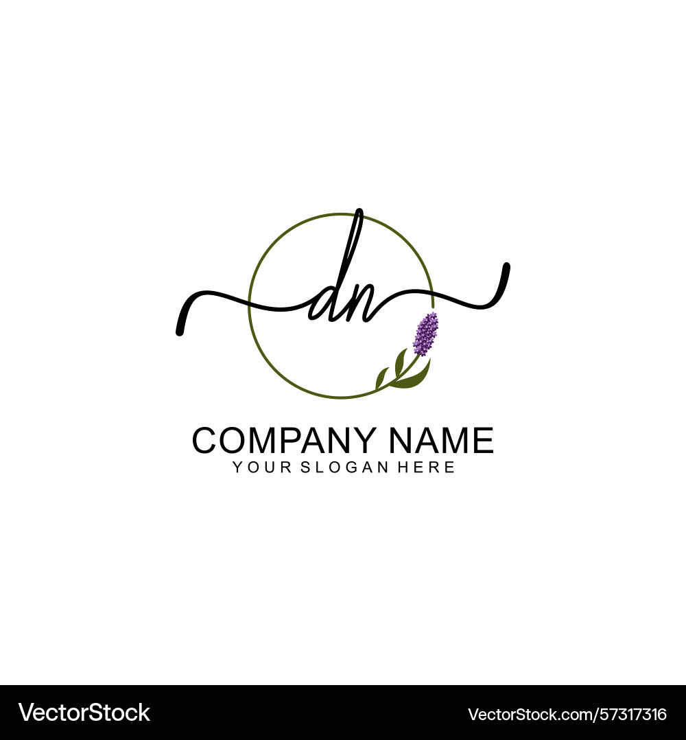 Handwritten dn initial logo with circle Vector Image