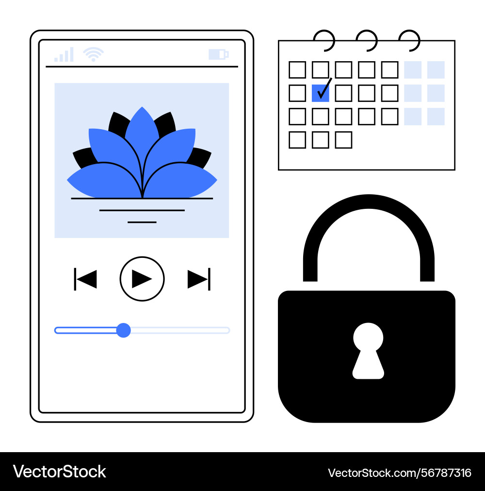 Meditation app interface with playback controls Vector Image