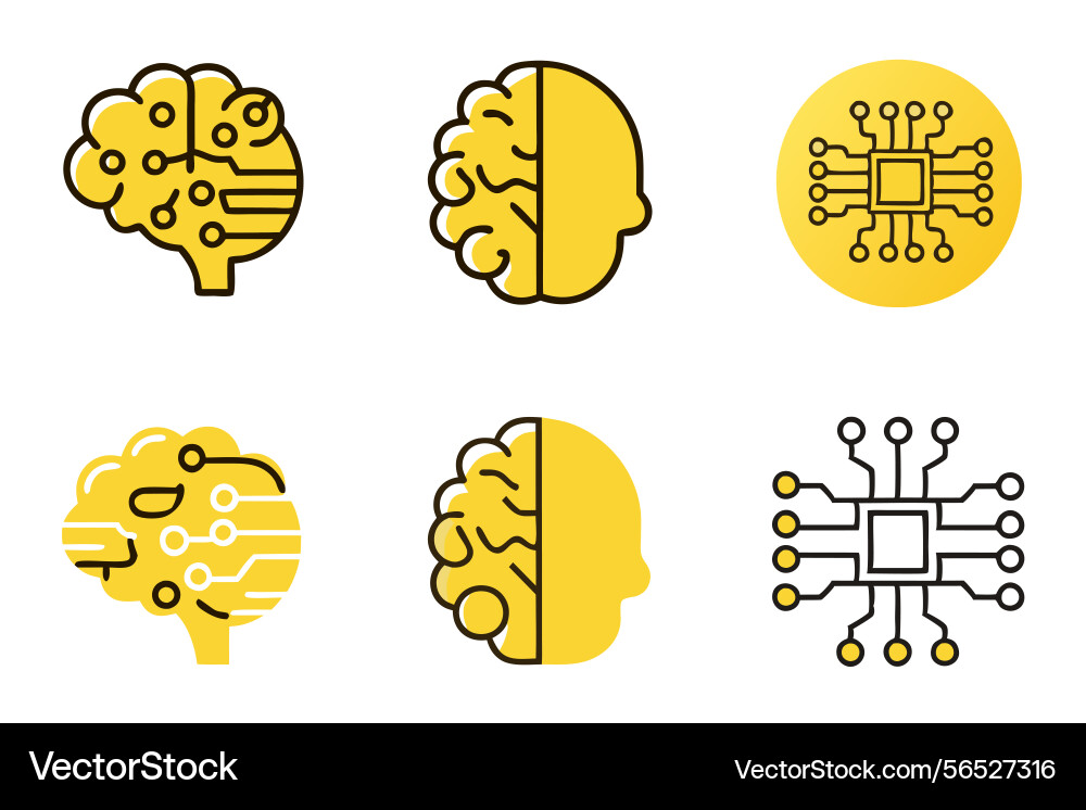 Neural network and ai icons showing brain vector image