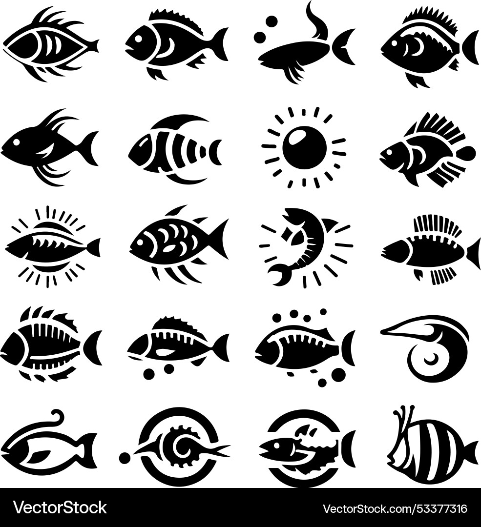 Set of abstract minimal fishes style fishe Vector Image