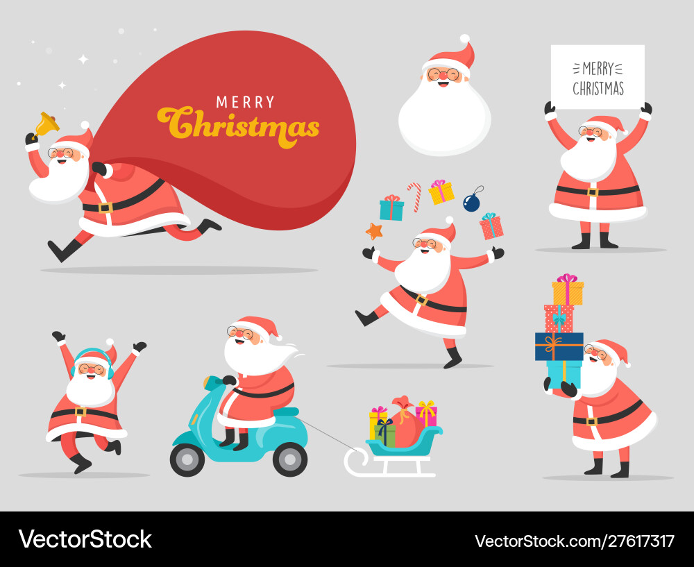 Collection happy santa clauses dancing Collection happy santa clauses dancing vector image