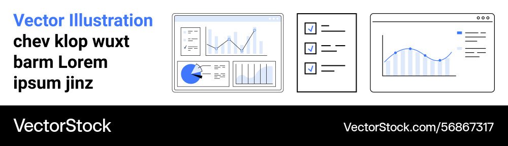 Data dashboards and checklist interface focusing Data dashboards and checklist interface focusing vector image